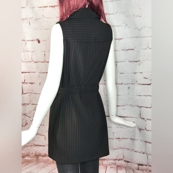 MAX STUDIO Pinstripe belted Twill Drape Vest Dress NWT Black & Grey XS Runs big - Picture 5 of 15